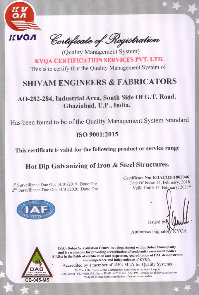 ISO 9001:2015 Certificate of Registration - Shivam Engineers & Fabricators