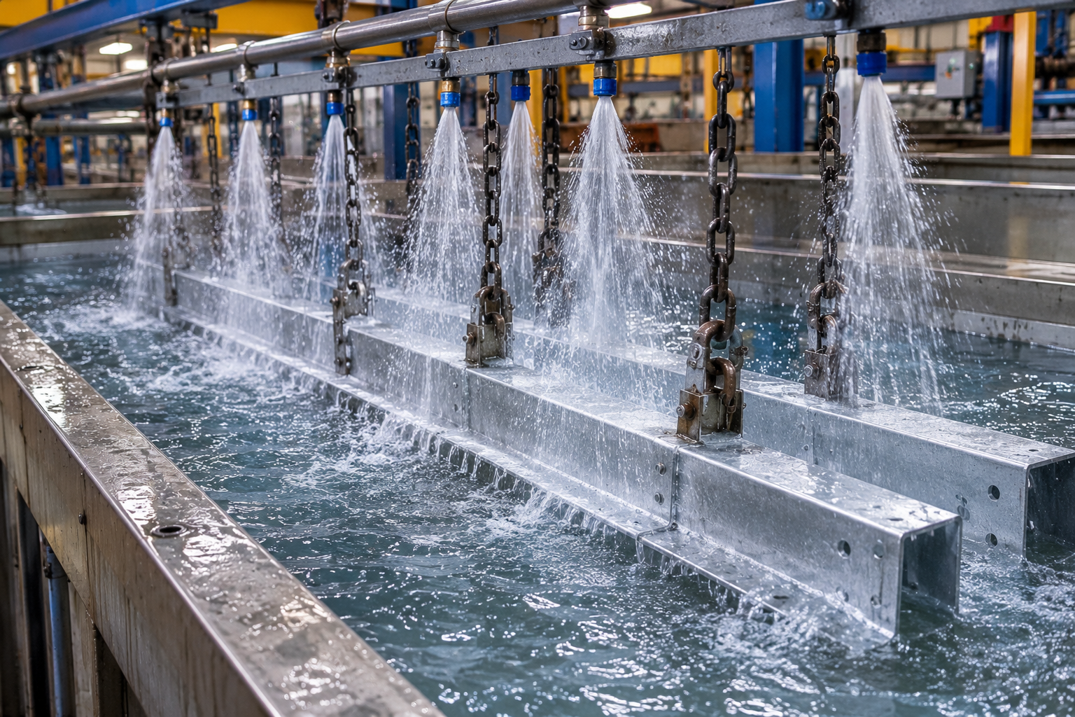 Water rinse tank in the galvanizing plant after degreasing